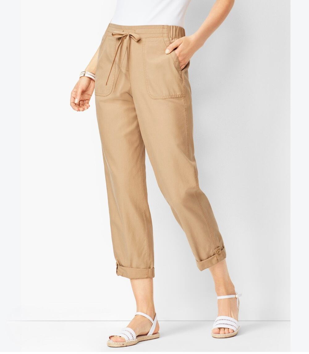 Talbots Drawstring Cuffed Khaki Pants High Rise Convertible Button Crop Pants 8P